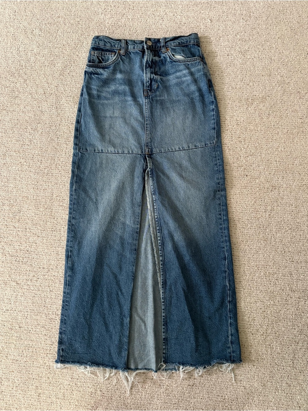 Reformation Blue Denim Maxi Skirt with Front Slit